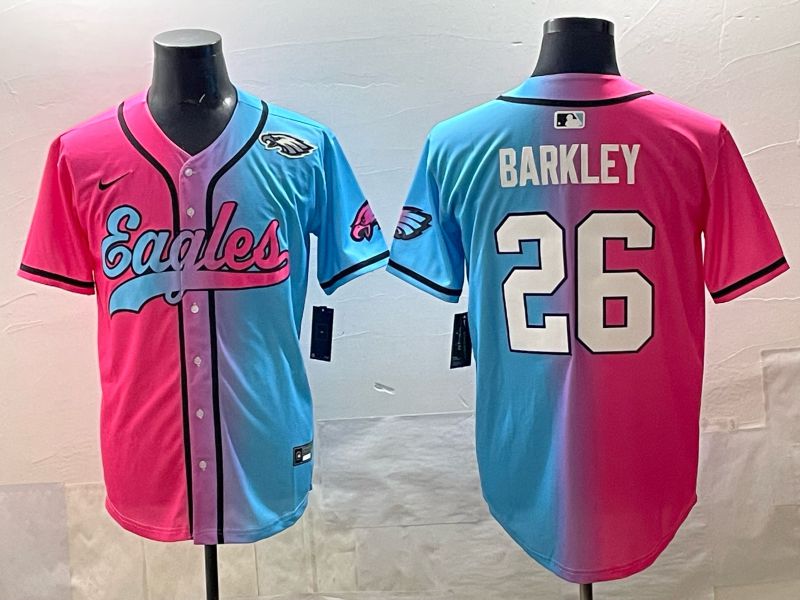 Men 2025 Philadelphia Eagles #26 Barkley Blue pink Nike Limited NFL Jersey style 010->detroit tigers->MLB Jersey